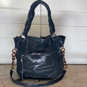 B Makowsky Black Snake Skin Hobo Crossbody